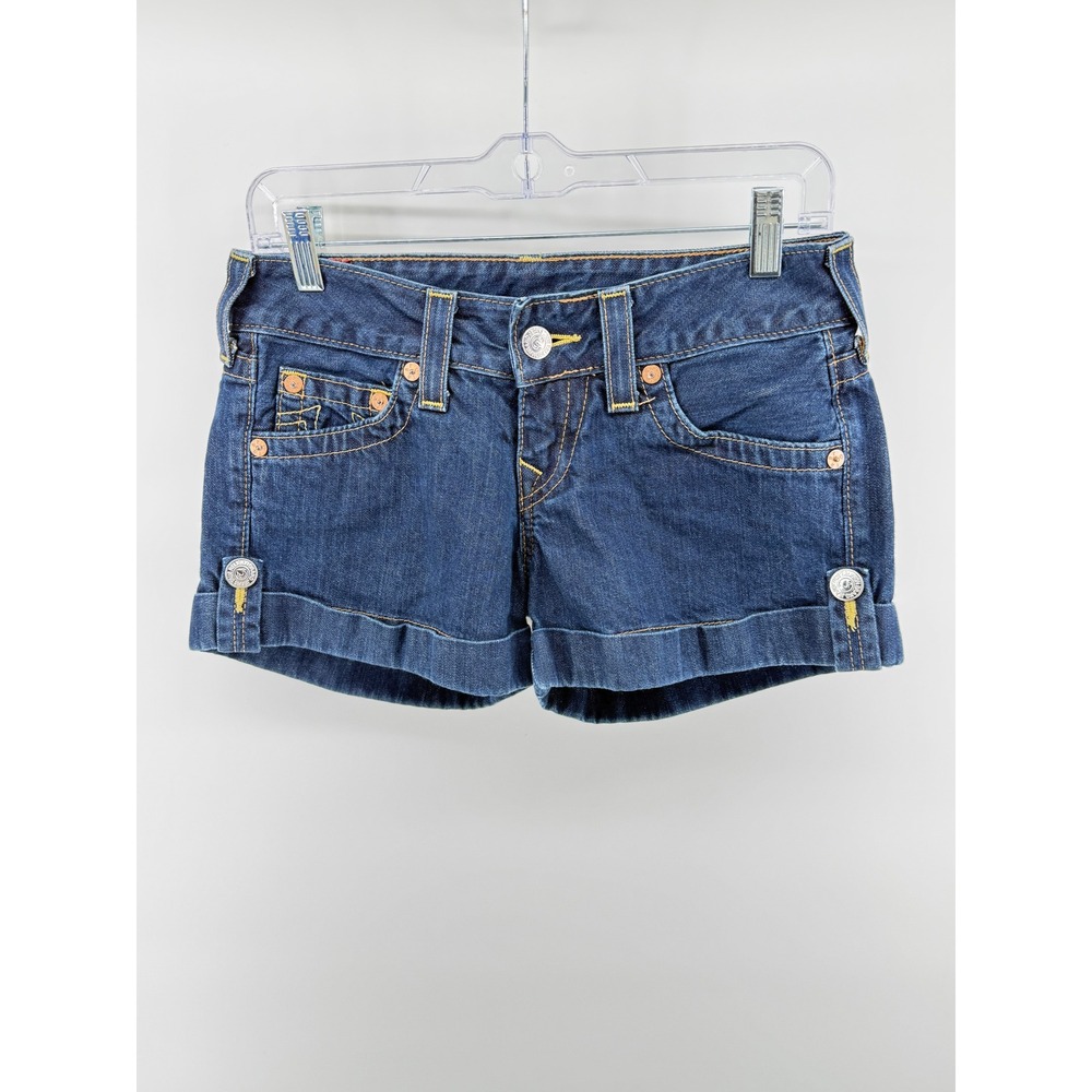 True Religion Section Jess Dark Wash Low Rise Cuffed Denim Shorts Womens Size 26